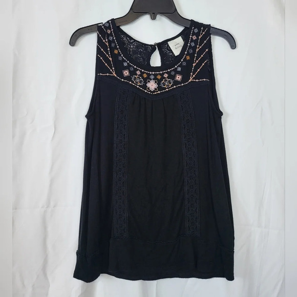 Knox Rose Black Embroidered Sleeveless Lace Back Boho Blouse Size XS - Picture 1 of 8